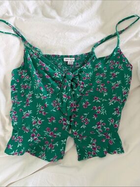 American Eagle Outfitters Green Floral Tie-Front Cami